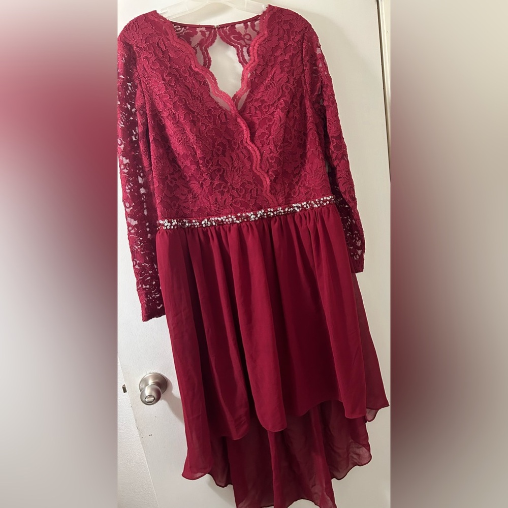 Jodi Kristopher Rich Burgundy Lace Dress